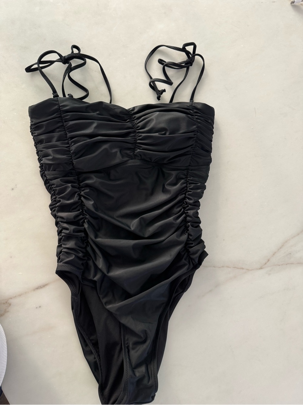 J. Crew Black Ruched Kids One-Piece Swimsuit